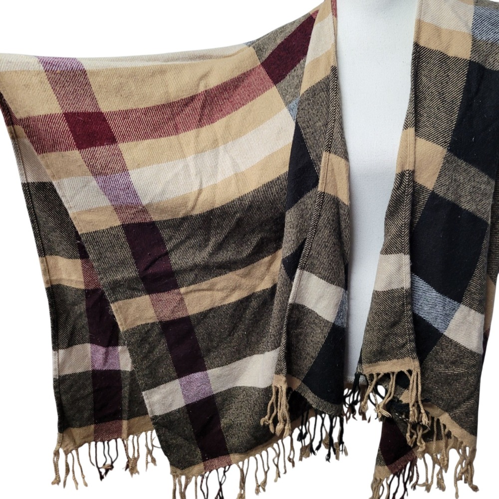 WMD Plaid‎ Shawl Cardigan Wrap One Size Brown Combo Acrylic